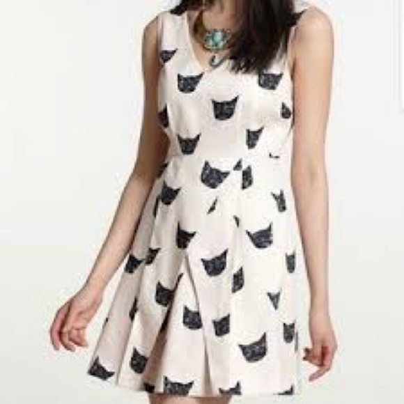 Anthropologie Dresses & Skirts - NWT Anthropologie Cat Feline Print Dress - Black and Cream